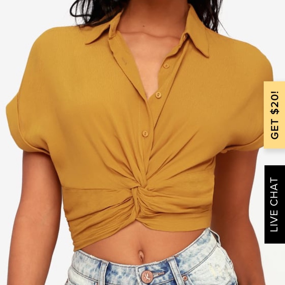 Lulus mustard knotted crop top